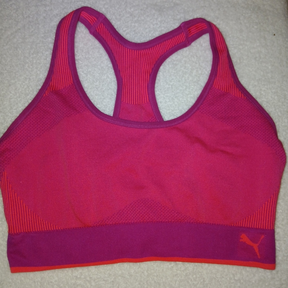 Puma Pink and Purple Sports Bra Racerback Design